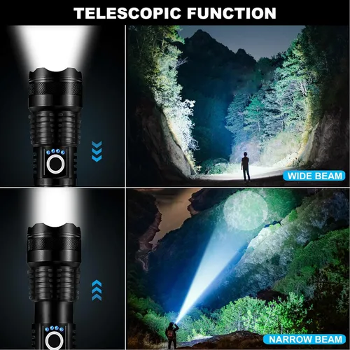 Miniatura 6 de Paquete de 3 linternas LED recargables de alto lumen, linterna súper brillante de 90,000LM, linterna potente ajustable de 5 modos con cable USB