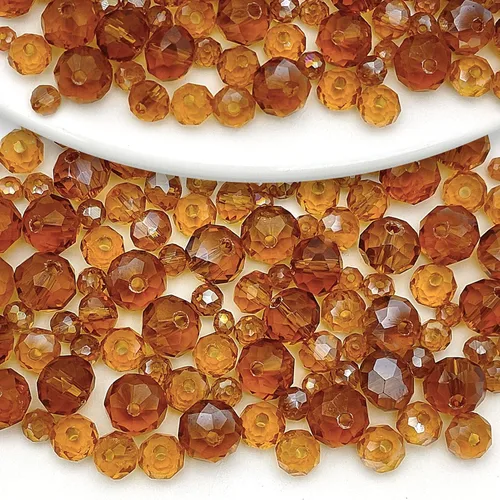 786 cuentas de cristal de 4 tamaños, cuentas de cristal Rondelle facetadas, cuentas de cristal Briolette, cuentas espaciadoras para pulseras, Ámbar