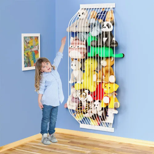 Miniatura 11 de Almacenamiento de animales de peluche, paquete de 2 organizadores de juguetes suaves de madera para habitación de los niños, lindo montaje en pared