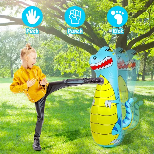 Miniatura 3 de Punching Bag for Kids 47" Inflatable Dinosaur Bop Bag with Thicker Material Instant Bounce Back with Boxing Gloves Karate Kickboxing Taekwondo Kids