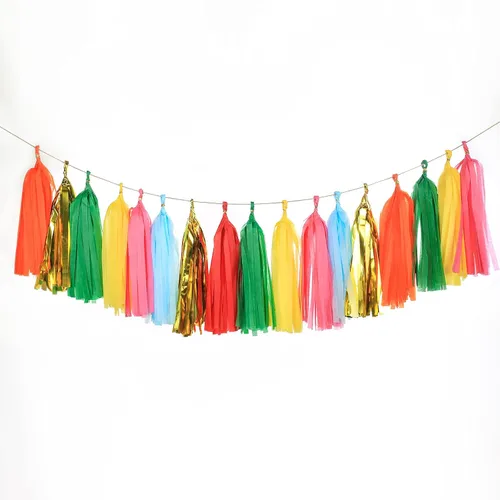 Miniatura 3 de Guirnalda de borlas de Mylar de color verde, naranja y oro, 35 unidades, papel de seda, pancarta, kit de bricolaje, baby shower, fiesta, despedida