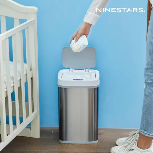 Miniatura 5 de Ninestars NPT-15-1WH Bote de basura automático con sensor de movimiento sin contacto con tapa, 4 galones/15 L, blanco, plástico