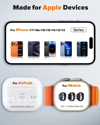 Miniatura 4 de HERRBOL Estación de carga 3 en 1 compatible con cargador Magsafe Soporte de cargador inalámbrico para iPhone 17 16e 16 15 14 13 12 Estación de carga