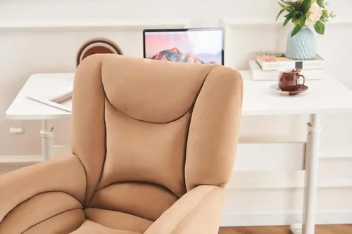 Miniatura 4 de Silla de oficina moderna de terciopelo con base dorada, altura ajustable y giro de 360°, silla de escritorio suave y cómoda con brazos y ruedas