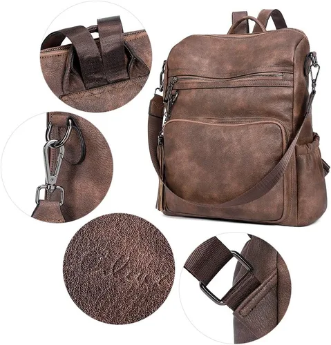 Miniatura 5 de CLUCI Mochila Bolso para Mujeres Mochila de Viaje de Cuero Grande Mochila para Mujeres Diseñador de Moda Bolsas de Hombro para Dama con Borla