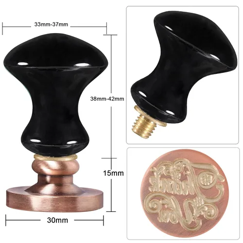 Miniatura 3 de rockcloud Juego de sellos de cera, 4 sellos de cera de sellado de cobre con 1 mango de sello de obsidiana negra para tarjetas, sobres, decoración
