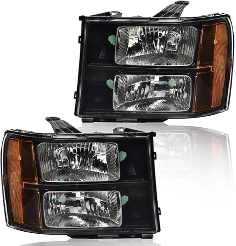 CHEDA Faros delanteros, compatibles con GMC Sierra 1500 2500HD 3500HD 2007-2013, faros delanteros de cristal, lente transparente, carcasa negra,