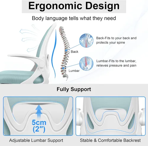 Miniatura 3 de Silla de dibujo alta de oficina con reposabrazos abatibles, altura ajustable y soporte lumbar mejorado, taburete ergonómico con ruedas, soporte