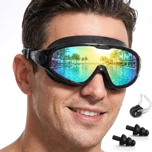 Gafas de natación polarizadas, anti rayos UV y niebla, para adultos, unisex, sin fugas, gafas de natación para hombres, mujeres y jóvenes Negro y