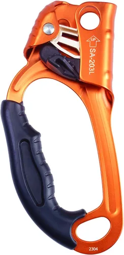 Ascensor de mano CE, equipo de engranaje de rapel de 308.6 lbs con mango de goma ergonómico para arbolista de árboles de escalada en roca, Izquierda