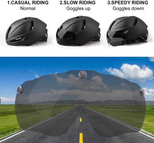 Miniatura 3 de Shinmax Casco de bicicleta para adultos, casco de bicicleta con gafas magnéticas extraíbles y luz LED recargable por USB, casco de bicicleta