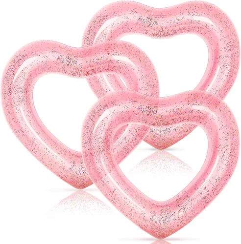 Miniatura 12 de Whaline Flotador inflable de 3 piezas para piscina con forma de corazón, flotador, tumbonas, tubo para verano, piscina, playa, despedida de soltera