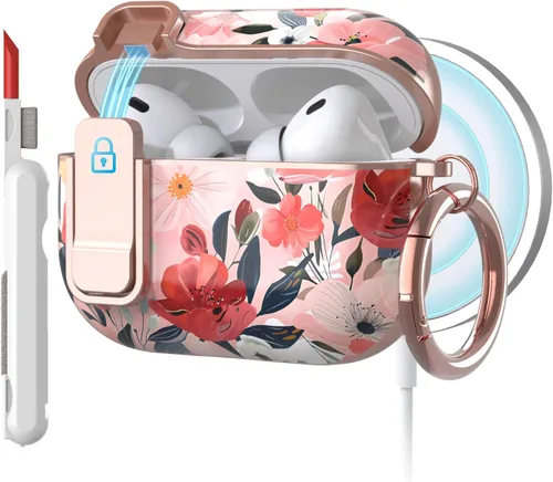 Miniatura 13 de TATOFY Funda protectora para AirPods 1 y 2, elegante funda protectora duradera con patrones de flores bonitas y llavero con clip