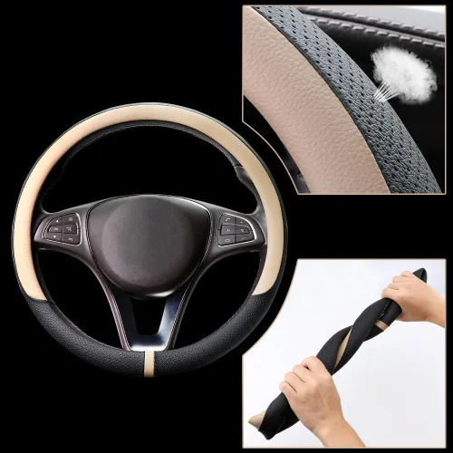 Miniatura 3 de COFIT Funda transpirable para volante de automóvil de 15 pulgadas, protector de cuero universal antideslizante para volante de automóvil, accesorios