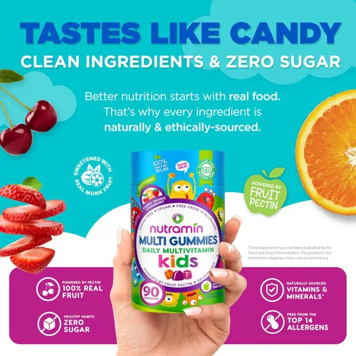 Miniatura 3 de Nutracelle NUTRAMIN - Multivitaminas de gomitas 100% veganas sin azúcar, sin alérgenos para niños, gomitas naturales de gran sabor que a tus hijos
