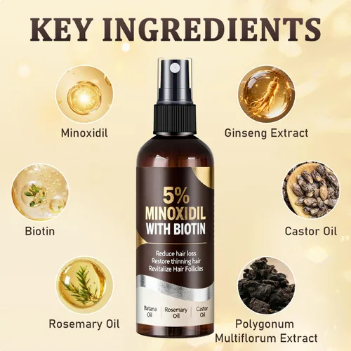 Miniatura 4 de Spray de minoxidil al 5% para hombres y mujeres, suero de biotina para el crecimiento del cabello con extractos de romero y batana, tratamiento