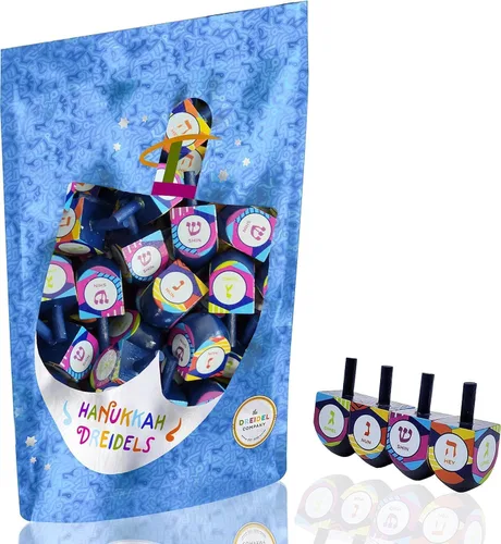 Miniatura 4 de The Dreidel Company Paquete de 10 unidades multicolor pintadas a mano de madera, el juego de Hanukkah, Let's Play Dreidel de 1.75 pulgadas