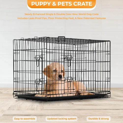 Miniatura 4 de PayLessHere Jaula Perrera Pequeña para Perros de 24 pulgadas Jaula de Metal para Perros de Doble Puerta Plegable de Viaje Interior Exterior Corral