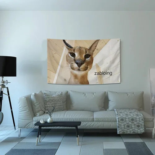 Miniatura 4 de Zabloing Floppa Flag - Divertido póster duradero de hombre con ojales de latón, tapiz de 3 x 5 pies para decoración de dormitorio universitario, al