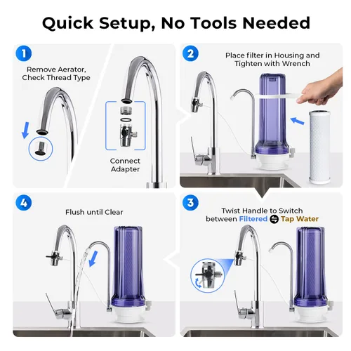Miniatura 4 de iSpring CKC1C - Sistema de filtración de agua potable para encimera con filtro de carbono, 2.5 x 10 pulgadas, transparente