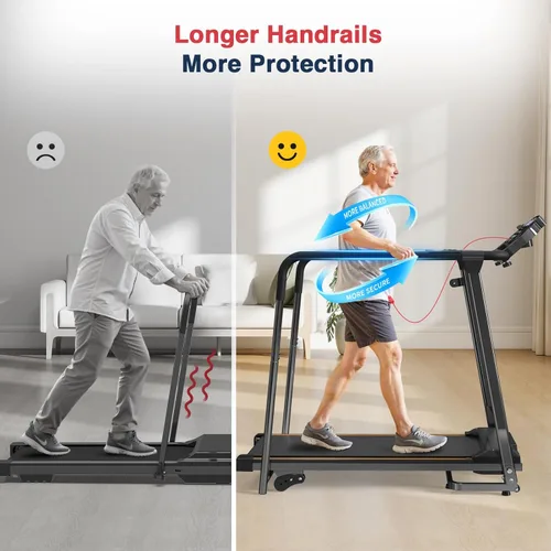 Miniatura 10 de Redliro Treadmill for Seniors with Long Handrails - Foldable Walking Treadmill for Home Small, 300 lbs Capacity, 0-2% Incline, Auto Lube, Mute &