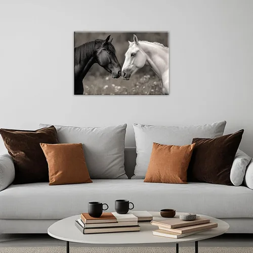Miniatura 5 de Lienzo de caballo para pared, diseño de animales en blanco y negro, pintura de caballos para pareja, arte enmarcado para sala de estar, dormitorio