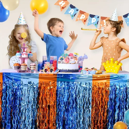 Miniatura 2 de LOLStar Suministros para fiesta de cumpleaños de perros azules, paquete de 2 unidades, color naranja, azul y azul claro, ondulados, con flecos