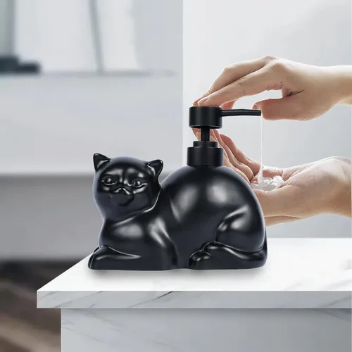 Miniatura 6 de Dispensador de jabón con forma de gato negro, dispensador de jabón de cerámica divertido, aceite esencial recargable de 15 onzas, dispensador