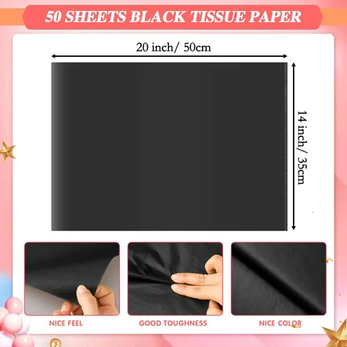Miniatura 2 de 50 hojas de papel de seda negro para bolsas de regalo, papel de seda negro a granel para bodas, cumpleaños, proyectos de bricolaje, Halloween