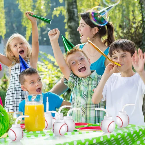 Miniatura 6 de Eaasty Vasos con forma de pelota de béisbol a granel con pajitas y tapas, 10 onzas de plástico reutilizables para fiesta de béisbol, regalos