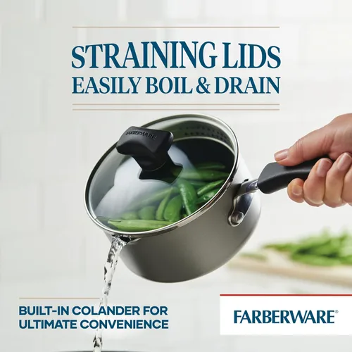 Miniatura 3 de Farberware Cookstart DiamondMax - Cacerola coladora antiadherente, apta para lavavajillas, 1 cuarto de galón, color plateado