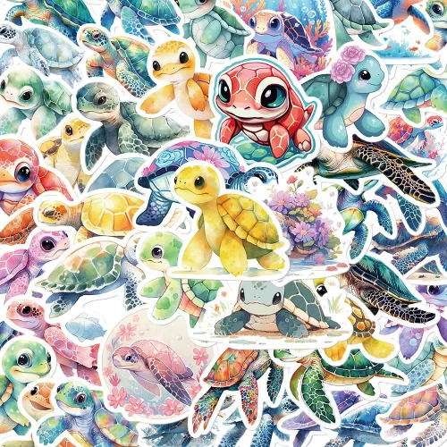Miniatura 9 de Calcomanías impermeables de animales marinos para botellas de agua, 100 calcomanías estéticas de vinilo de animales marinos para laptop, álbum