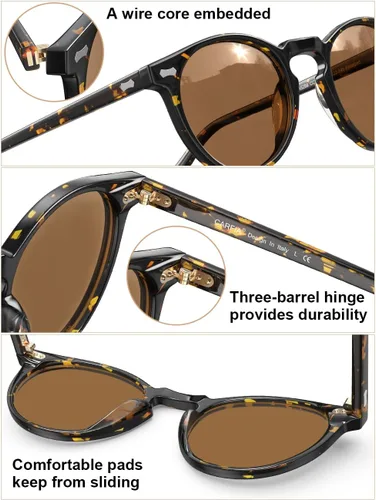 Miniatura 40 de CARFIA Gafas de sol polarizadas de acetato redondo para mujer, protección UV de cara pequeña con funda de cuero CA5288