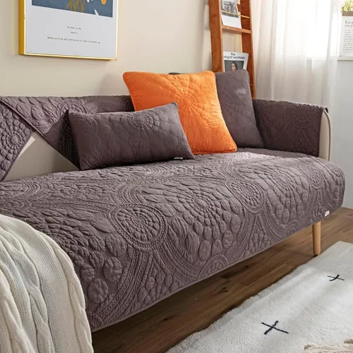 Miniatura 17 de vctops Funda de Sofá con Bordado de Círculo Bohemio de Color Sólido de Algodón Acolchado Antideslizante Fundas de Sofá Seccional Funda de Sofá