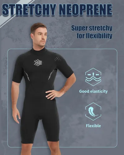 Miniatura 4 de Trajes de neopreno para hombre, 0.118 in con cremallera trasera de neopreno, trajes de buceo para buceo, esnórquel, surf, natación