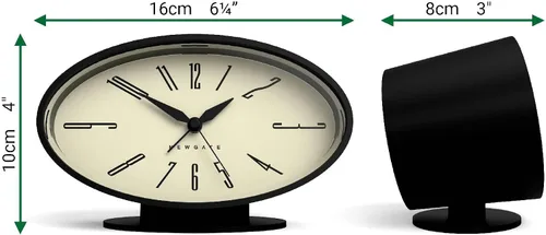 Miniatura 3 de NEWGATE® Ronnie - Reloj despertador, diseño retro ovalado, acabado de goma suave negro, ideal para mesita de noche, escritorio o estante, accesorio