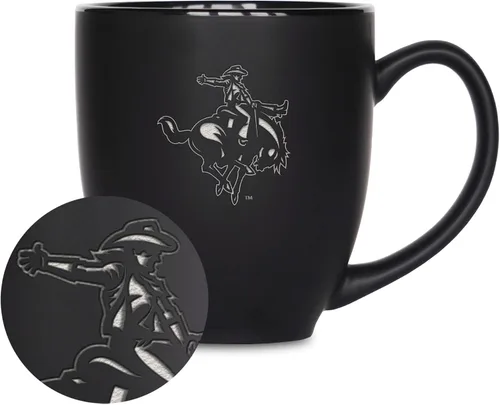 Miniatura 185 de Rico Industries - Taza de cerámica mate negra con grabado láser estándar de 15oz para NCAA (escuelas T & U) - Para bebidas calientes o frías