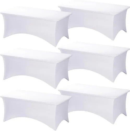 Miniatura 71 de Fixwal Paquete de 3 Manteles Negros para Mesas Rectangulares de 6 Pies, Manteles Rectangulares Elásticos de Spandex Ajustables de 6 Pies
