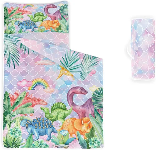 Miniatura 7 de Tapete para siesta – Saco de dormir de animales con almohada extraíble – Juego de ropa de cama para guardería y fiestas de pijamas, preescolar