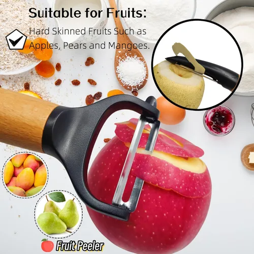 Miniatura 5 de Trez Treamer Paquete de 4 peladores de verduras para cocina, juego de pelador de papas de madera para manzana, pepino, zanahoria, frutas, papas