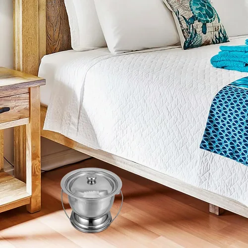 Miniatura 5 de DOITOOL Olla urinaria de acero inoxidable con tapa de 9.84 pulgadas, olla de cámara portátil para adultos, niños, ancianos, cubierta de noche