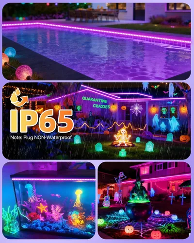 Miniatura 2 de Kit de tira de luz LED negra impermeable IP65 de 40 pies/39.4 ft, 720 LED, accesorios de luz negra flexible de 12 V, 385-400 nm, tiras LED de luz