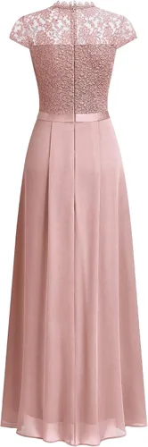Miniatura 7 de Miusol Vestido largo formal de dama de honor con cuello redondo y encaje floral para mujer