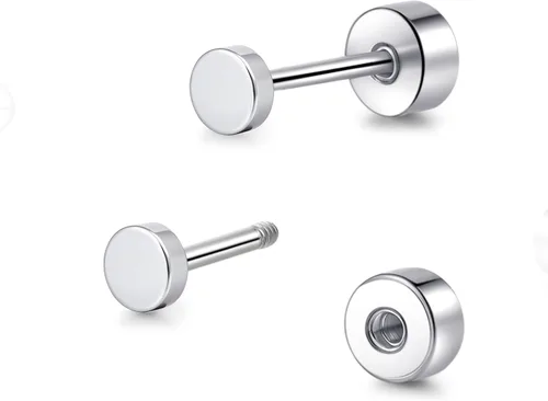 Miniatura 13 de Aretes de tuerca de titanio hipoalergénico con parte trasera plana, aretes de tuerca de 0.118 in a 0.197 in, aretes clásicos simples para cartílago