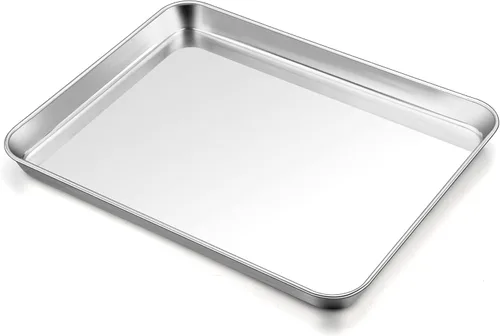 Miniatura 10 de TeamFar Bandeja para horno tostador, bandeja de horno tostador de acero inoxidable, bandeja de cuarto de hoja, 12.4 x 9.7 x 1 pulgadas, no tóxica