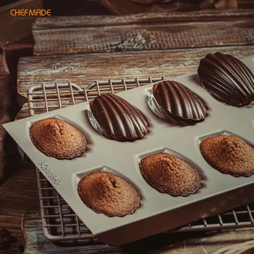 Miniatura 5 de CHEFMADE Molde Madeleine, molde para pastel, 12 cavidades, antiadherente, ovalado, concha Madeline, juego de utensilios para hornear para el horno
