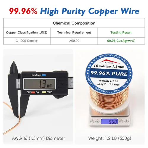 Miniatura 2 de Alambre de cobre 99.96% puro – calibre 16 1.3mm – 151 pies, carrete de 1.2 libras – Alambre de cobre suave C11000 para manualidades, jardinería