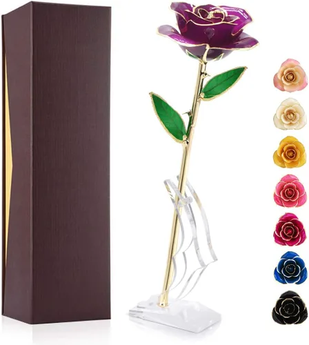 Miniatura 26 de Ejoyous Regalo de rosa para el día de la madre para mamá, rosa sumergida en oro de 24 quilates chapada en oro real preservada para siempre con Rosa