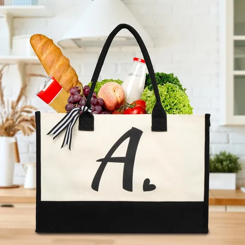 Miniatura 3 de shenee - Bolsa de lona con inicial, bolsa de yute personalizada para la playa, regalo de vacaciones para mujeres, cumpleaños de amigos, boda, año