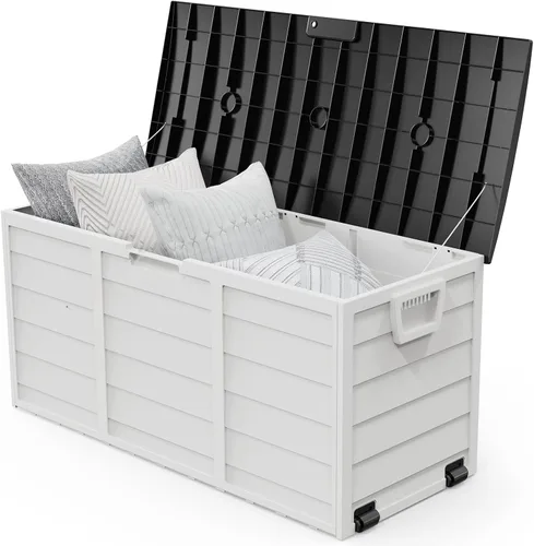 Miniatura 11 de VINGLI Caja de almacenamiento al aire libre de 75 galones, contenedores de almacenamiento de plástico con cerradura con tapa, muebles para jardín